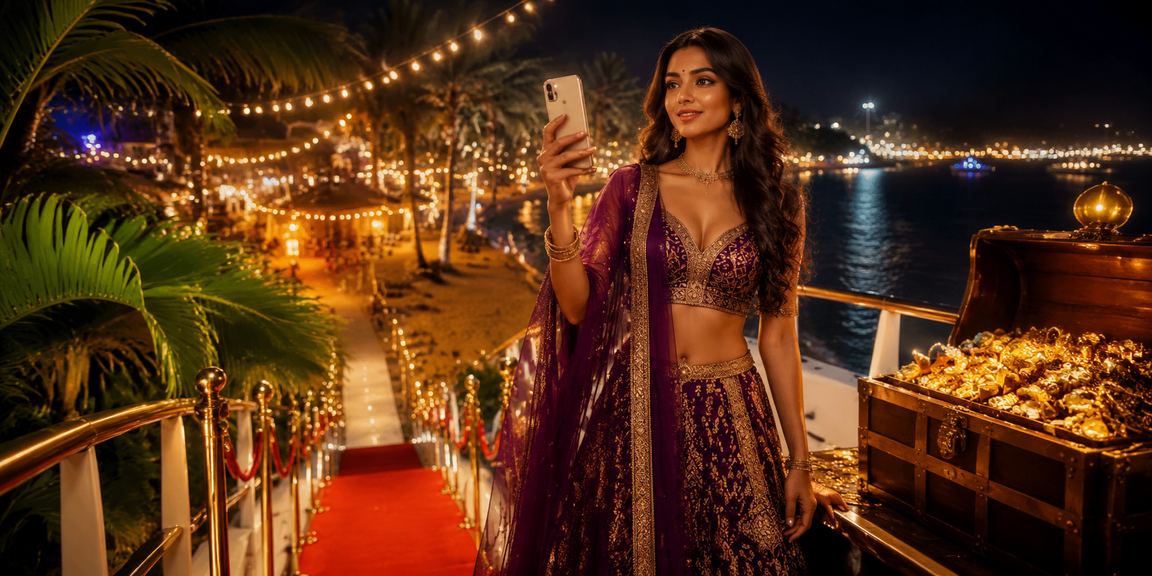 Player enjoying mobile casino on the beach in India